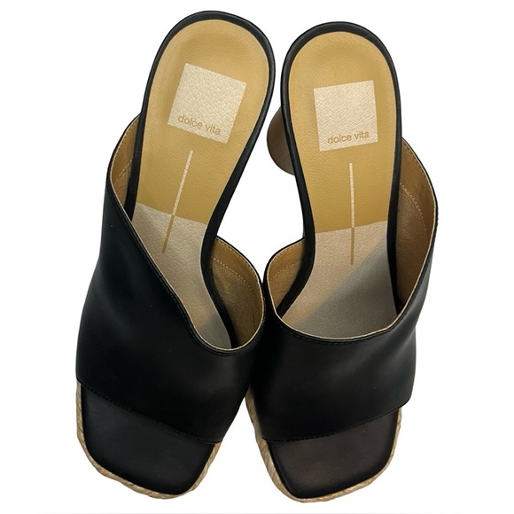 NWOT Dolce Vita Black and Tan Aron Faux Leather Sandals - Picture 3 of 7